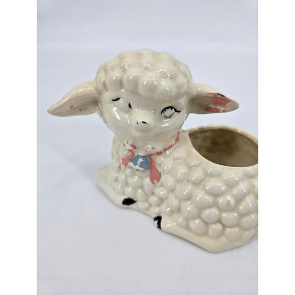 Vintage Ceramic Lamb Planter – Winking Sheep with Bow – 1950s Japan Style - Picture 7 of 7